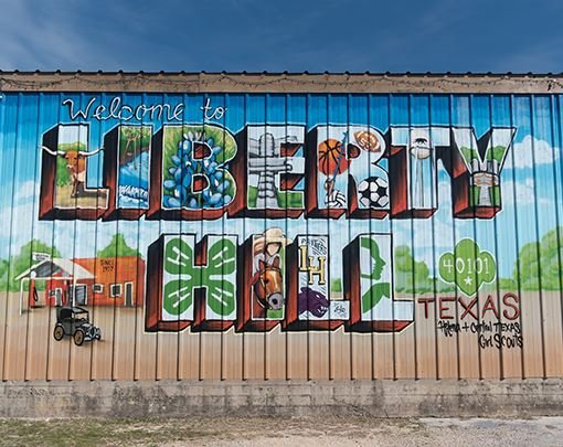 Welcome to Liberty Hill mural — Texas Hill Country